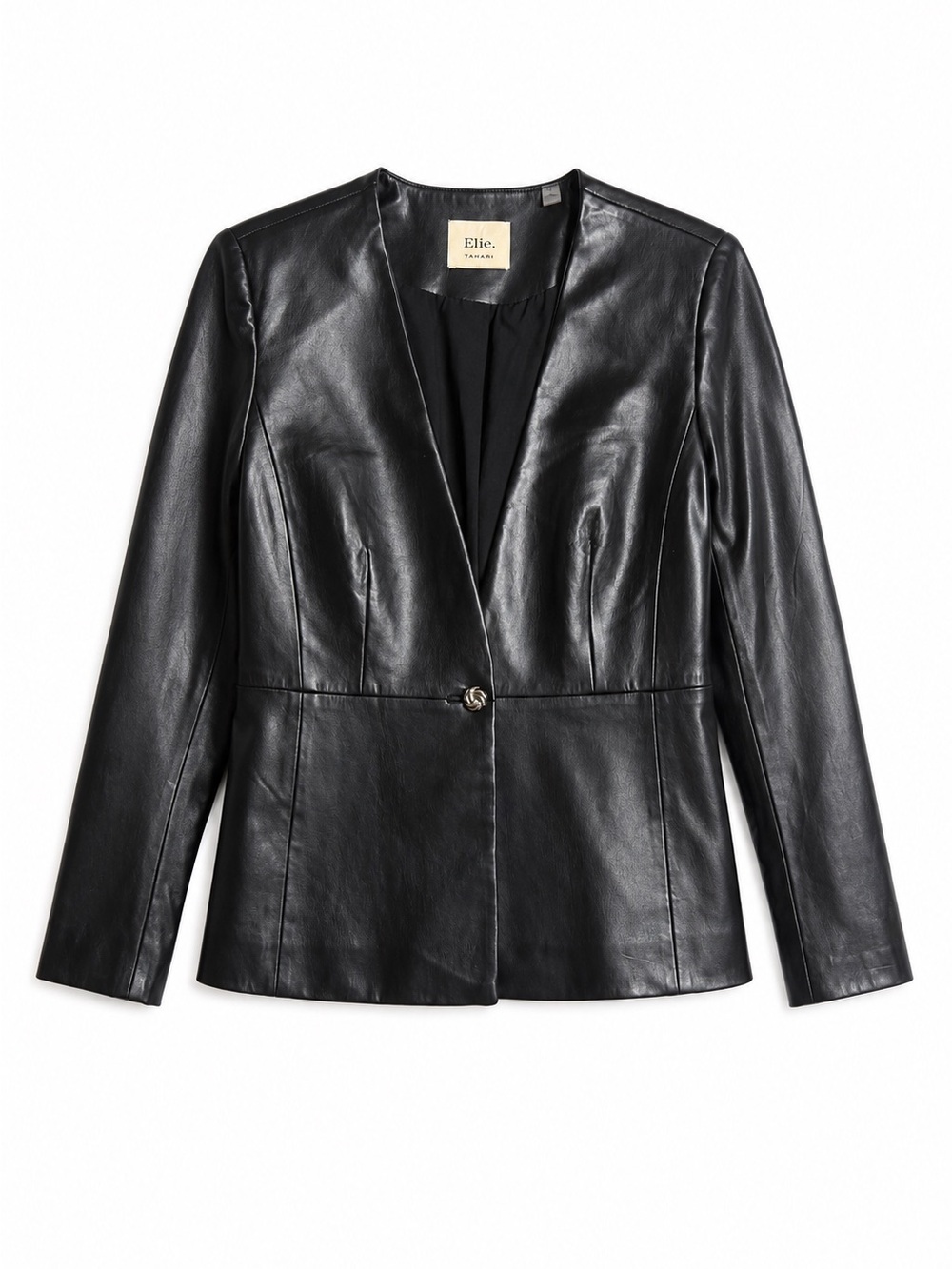 Elie Tahari Black Faux Leather Single-Button Jacket